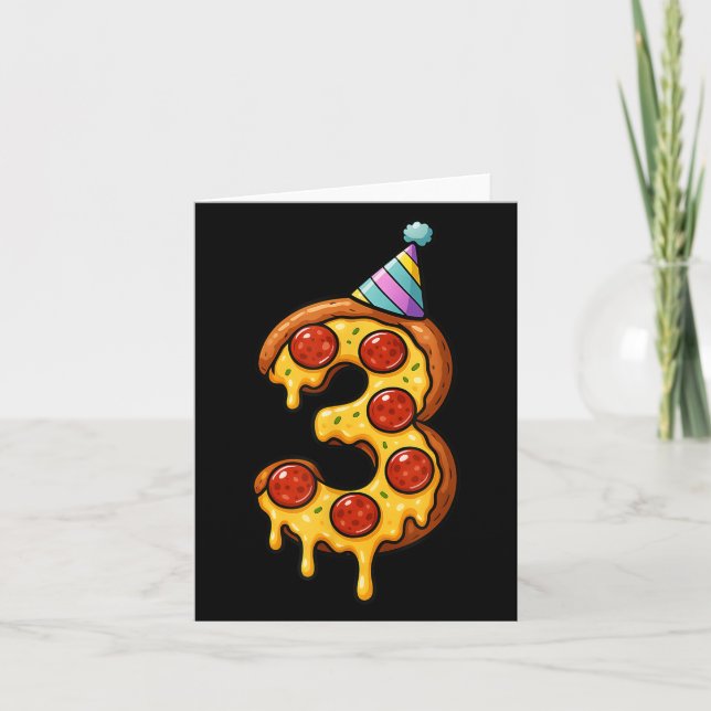 Tarjeta Pizza 3º cumpleaños Gorra Fiesta de 3 años (Anverso)