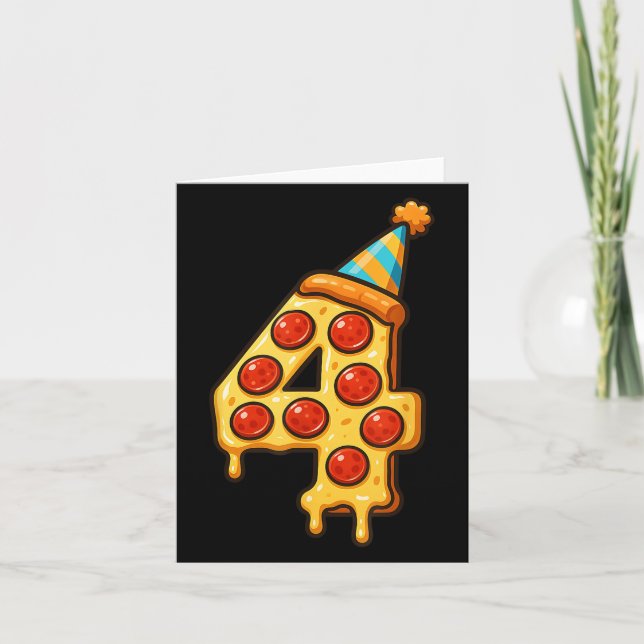 Tarjeta Pizza 4º cumpleaños Gorra Fiesta de 4 años (Anverso)