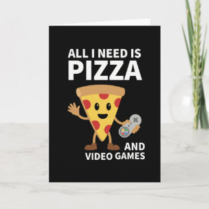 Tarjeta Pizza de jugador divertido chico entusiasta de vid