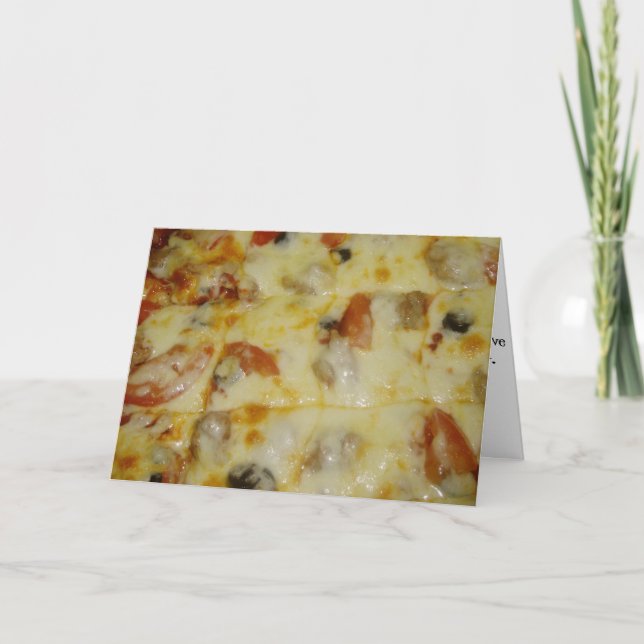 Tarjeta "Pizza de tomate y salchicha de oliva negra" (Anverso)