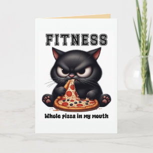 Tarjeta Pizza divertida de gato negro Fitness