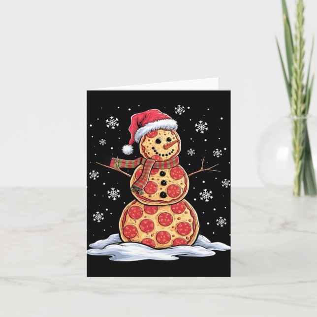 Tarjeta Pizza Snowman - Santa Hat - Navidades Fiesta Pizza (Anverso)