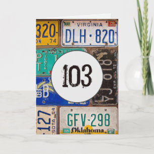 Tarjeta Placas de licencia antiguas para 103 años