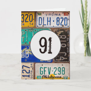 Tarjeta Placas de licencia antiguas para el cumpleaños 91