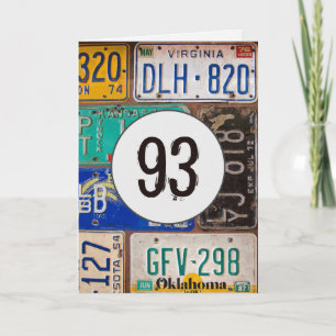 Tarjeta Placas de licencia antiguas para el cumpleaños 93