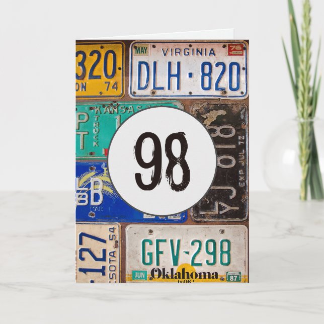 Tarjeta Placas de licencia antiguas para el cumpleaños 98 (Anverso)