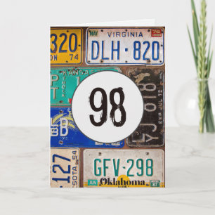 Tarjeta Placas de licencia antiguas para el cumpleaños 98