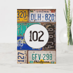 Tarjeta Placas de licencia de cosecha para el 102º cumplea