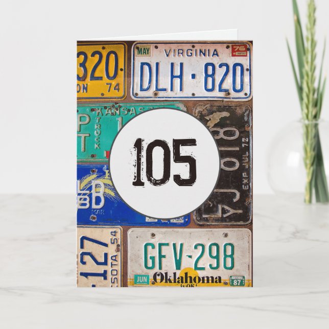 Tarjeta Placas de licencia de cosecha para los 105 años (Anverso)