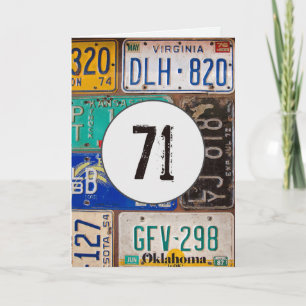Tarjeta Placas de licencia de época para el 71º cumpleaños