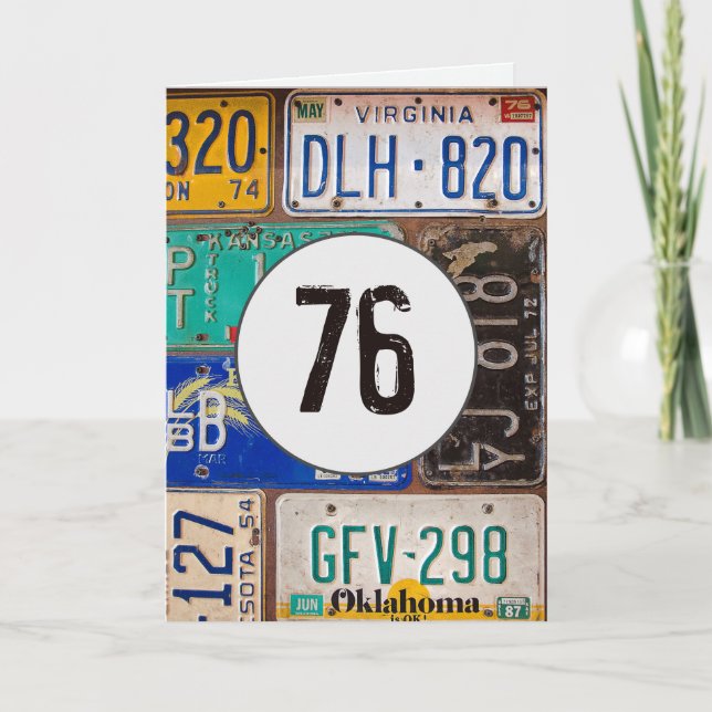 Tarjeta Placas de Matrícula Antiguas para Cumpleaños 76   (Anverso)