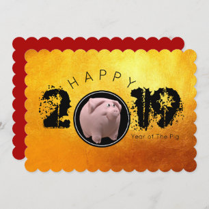 Tarjeta plana 3D original Happy PIg Year 2019