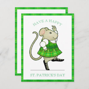 Tarjeta plana 4.25x5.5 de IRISH JIG MOUSE St. Patr