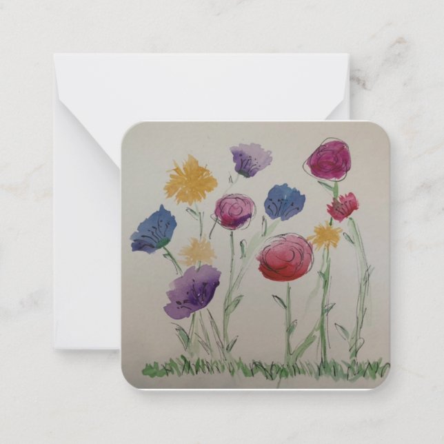 Tarjeta plana acuarela de flores silvestres (Anverso)