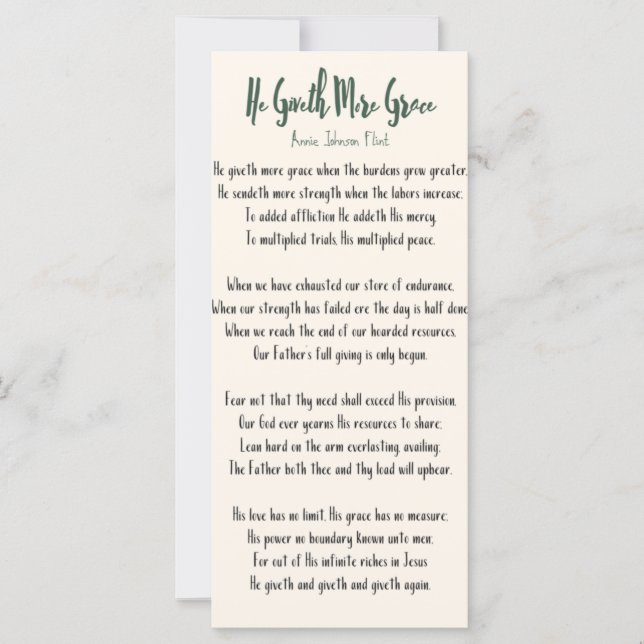 Tarjeta plana Annie Johnson Flint He Giveer More G (Anverso)