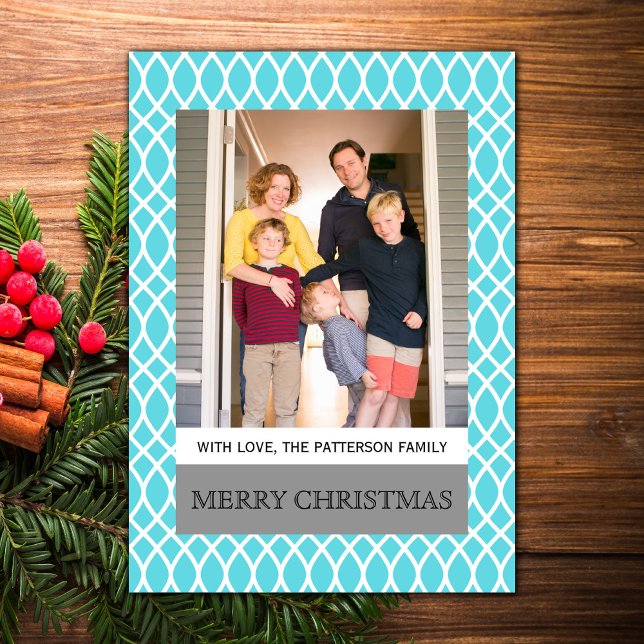 Tarjeta plana Aqua Elegant Lattice Holiday Photo (Aqua Elegant Lattice Holiday Photo Card)