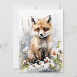 Tarjeta plana artística de zorro de Navidad