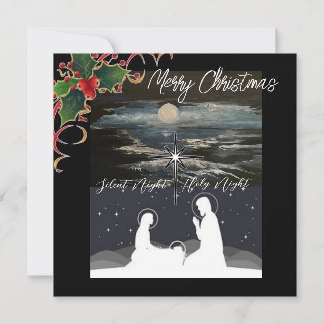 Tarjeta plana azul de Navidades de la luna (Anverso)