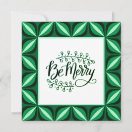 Tarjeta plana Be Merry Green Retro Navidades