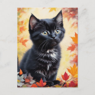 Tarjeta plana Black Kitten Autumn Scenn