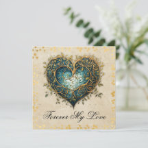 Tarjeta plana Celtic Knotwork Blue y Gold Heart