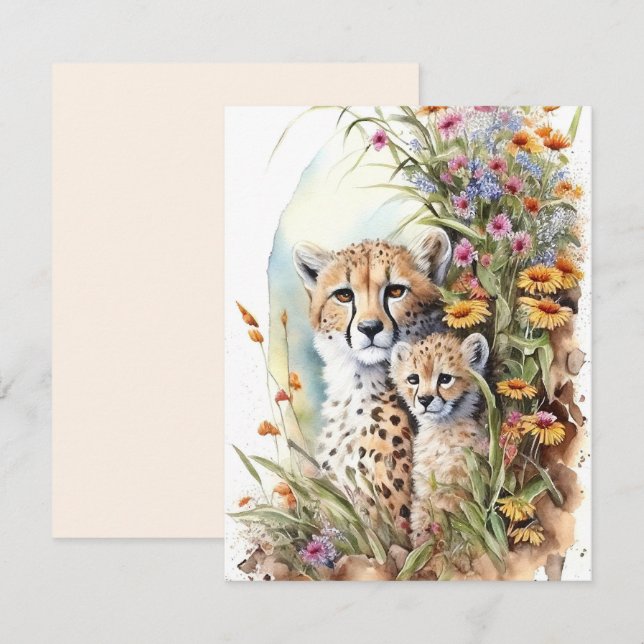 Tarjeta plana Cheetah Baby and Mom (Anverso / Reverso)