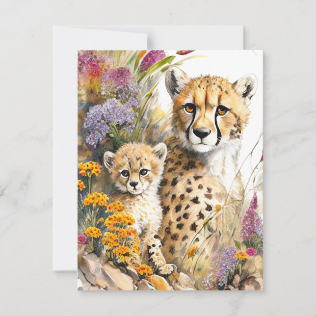 Tarjeta plana Cheetah Baby and Mom (Anverso)
