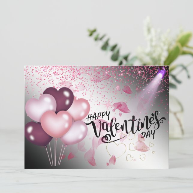 Tarjeta  plana con  globos de san Valentin (Anverso de pie)
