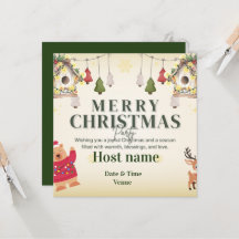 Tarjeta plana cuadrada de fiesta de Navidad y oso 