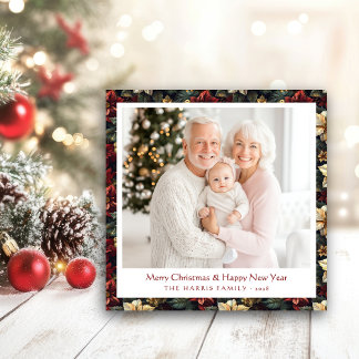 Tarjeta plana cuadrada de poinsettias de Navidad v