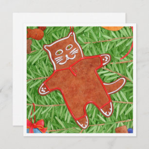 Tarjeta plana cuadrada GINGERBREAD KITTY de 5.25"