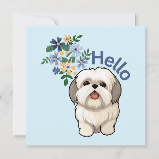 Tarjeta plana Cute Dog Hello (Anverso)