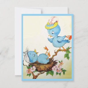 Tarjeta plana Cute Vintage Blue Birds