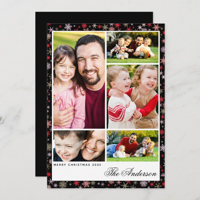 Tarjeta plana de 5 Navidades de nombres personaliz (Anverso / Reverso)