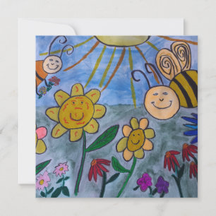 Tarjeta plana de abejas y flores