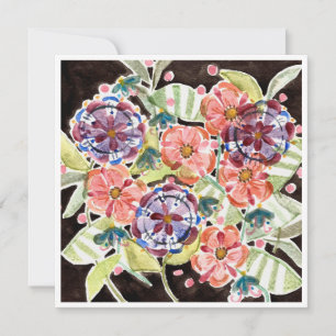 Tarjeta plana de acuarela floral brillante de colo