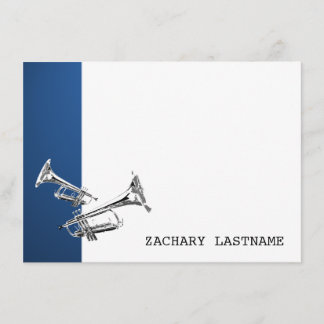 Tarjeta plana de agradecimiento azul plata Trompet