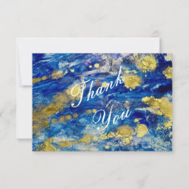 Tarjeta plana de agradecimiento azul y oro