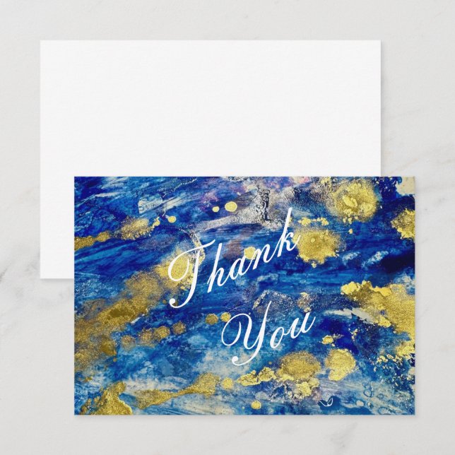 Tarjeta plana de agradecimiento azul y oro (Anverso / Reverso)