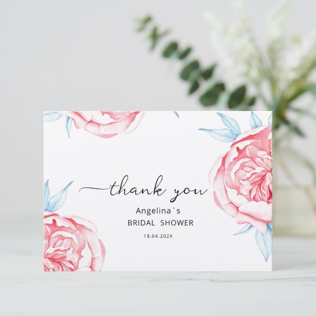Tarjeta plana de agradecimiento Bridal Showe (Anverso de pie)