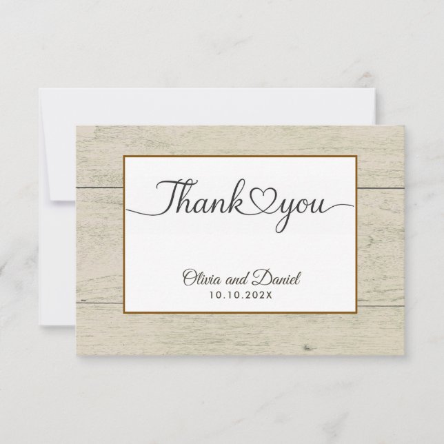 Tarjeta plana de agradecimiento de boda con corazó (Anverso)