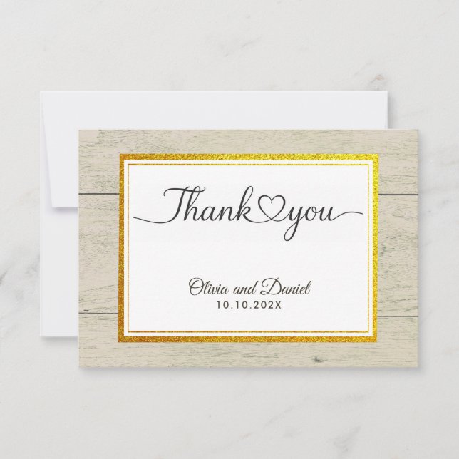 Tarjeta plana de agradecimiento de boda con corazó (Anverso)