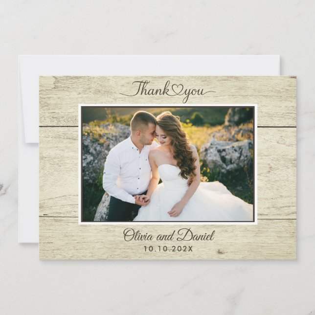 Tarjeta plana de agradecimiento de boda con corazó (Anverso)