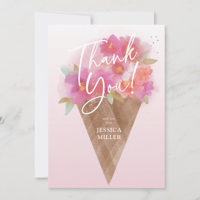 Tarjeta plana de agradecimiento de cono de helado  (Anverso)