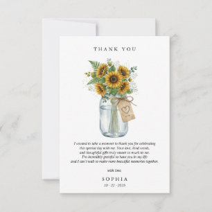 Tarjeta plana de agradecimiento de girasol rústico