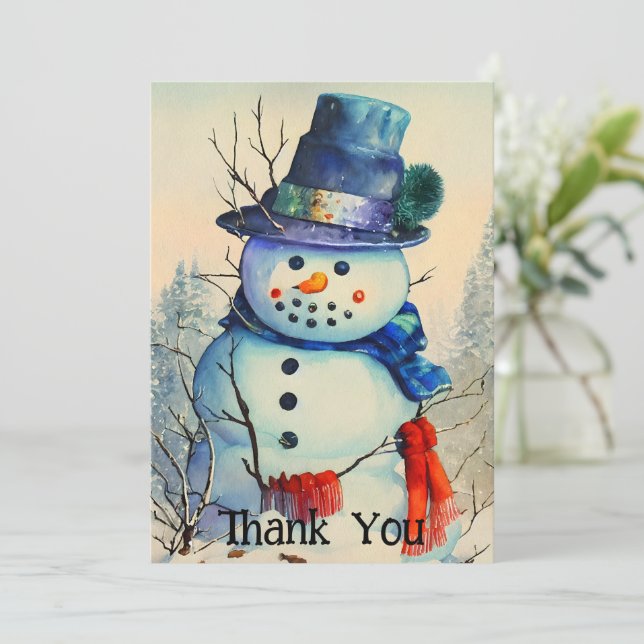 Tarjeta plana de agradecimiento de muñeco de nieve (Anverso de pie)