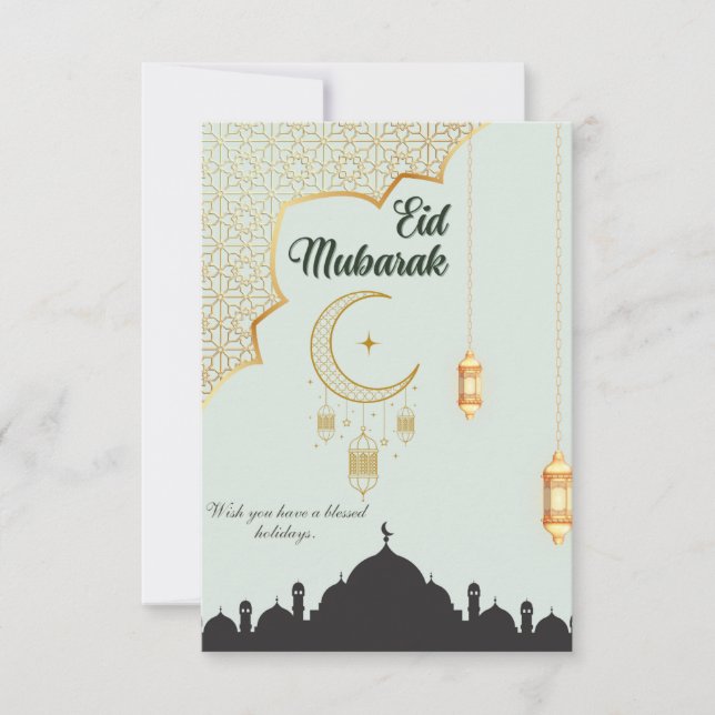 Tarjeta plana de agradecimiento Eid Mubarak (Anverso)