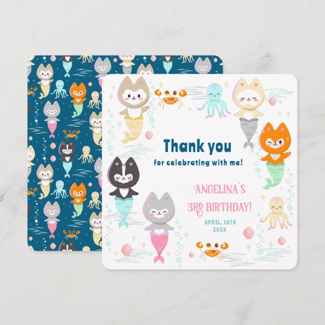 Tarjeta plana de agradecimiento para 3er cumpleaño (Anverso / Reverso)