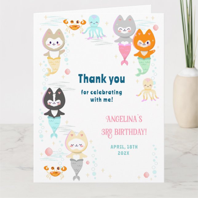 Tarjeta plana de agradecimiento para 3er cumpleaño (Anverso)