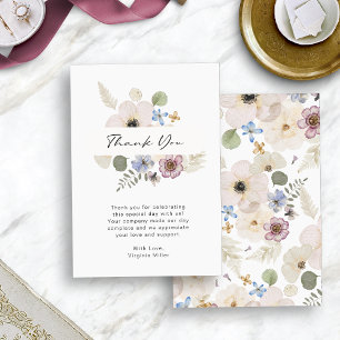 Tarjeta plana de agradecimiento para boda con flor